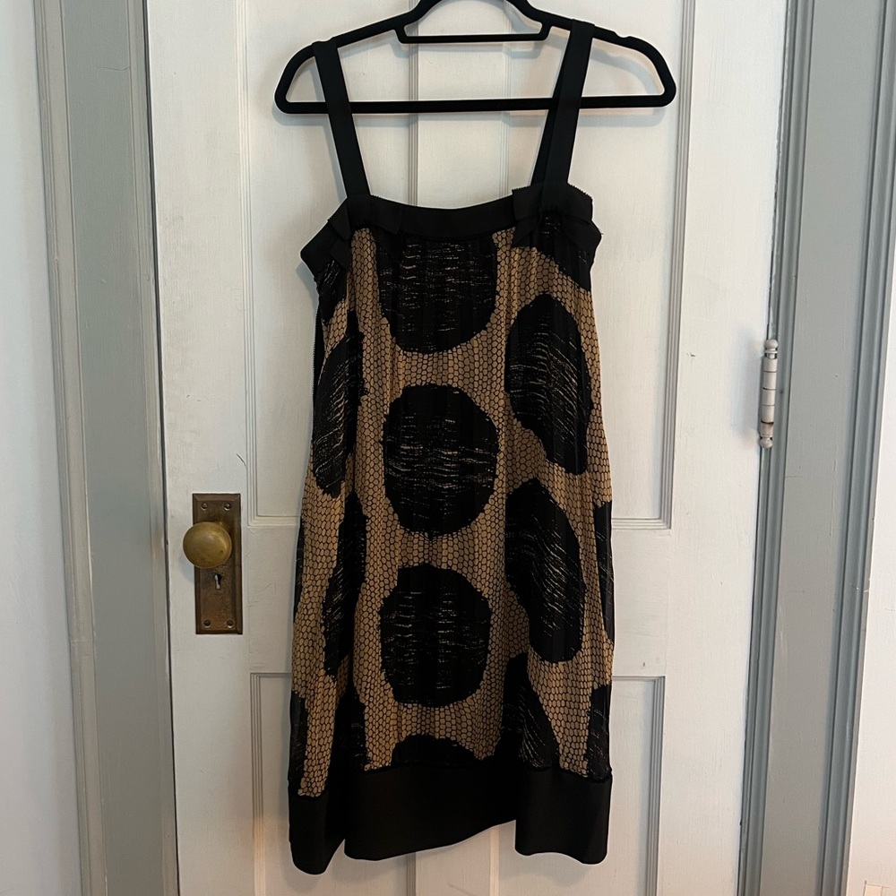 Diane Von Furstenberg 100% Silk Black Brown Circle/dot/bow Print Dress